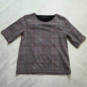 US 0 TopShop houndstooth cropped black & white top shirt (UK 4 EURO 32)